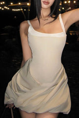 Solid Ruched High Waist Sleeveless Cami Mini Dress