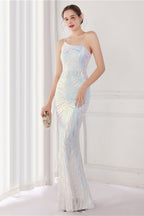 Sparkle Beaded V Neck Party Gown Formal Dress S / White
