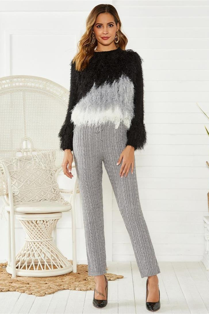 Cable Knit Wool Slim Fit Stretch Knit Pants Secondary image