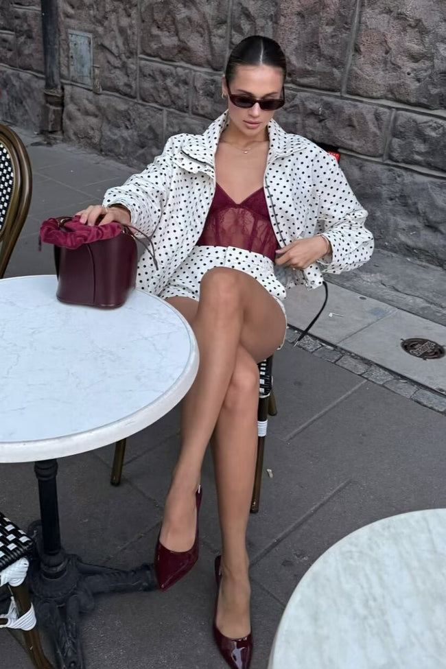 Polka Dot Drawstring Top Two Pieces Set Main image