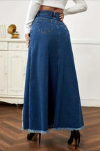Panelled Full Volume Maxi A Line Denim Skirt