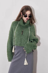 Cropped High Neck Pullover Sweater