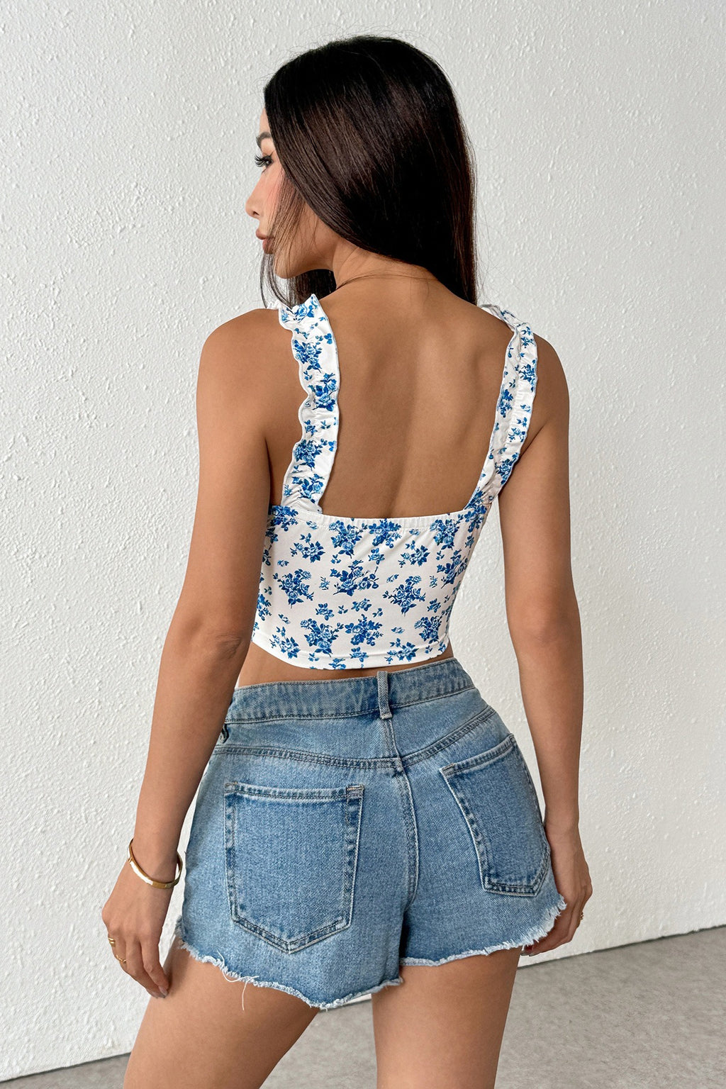 Sweet Floral Wide Strap Crop Top