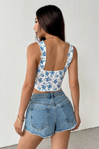 Sweet Floral Wide Strap Crop Top