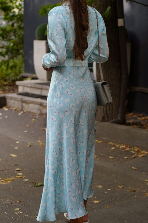 Satin Floral Collar Long Sleeve Floral Dress Secondary image
