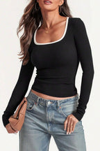 Colorblock Crew Neck Slim Fit Long Sleeve Tee