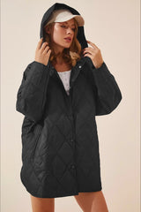 Casual Long Hooded Puffer Jacket XS / Black