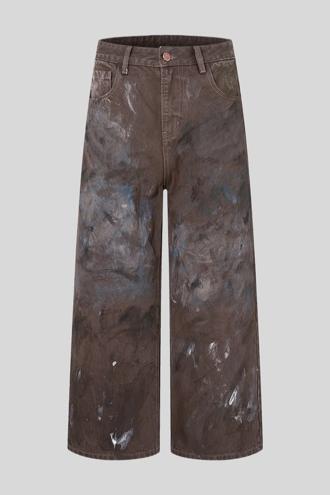 Dirty Wash Paint Splatter Wide Leg Jeans Main image