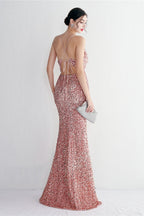 Elegant Velvet Sequin Party Dress Pink / S