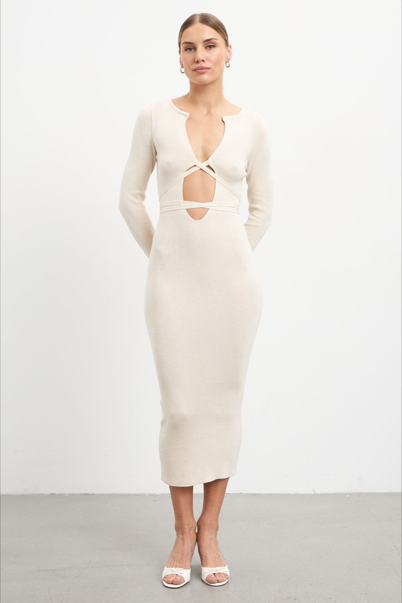 Deep V Hollow Out Knit Sweater Dress Secondary image