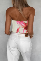 Floral Print Strapless Chic Crop Top