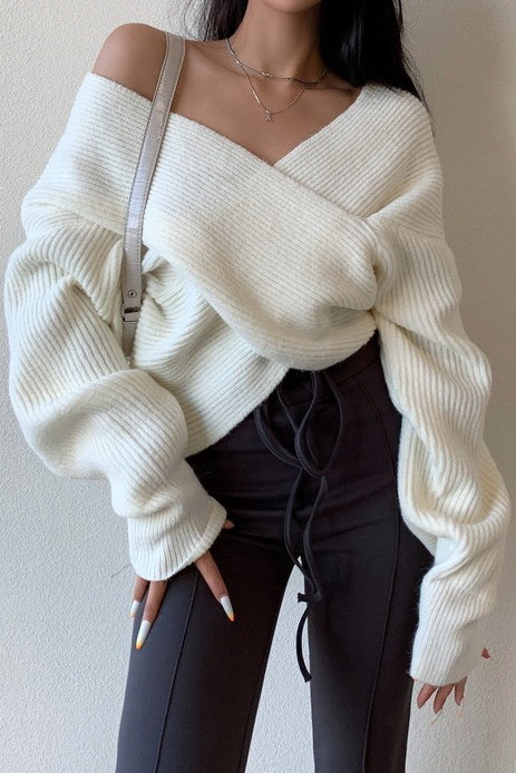 Off Shoulder Cross Front Cropped Sweater Main image