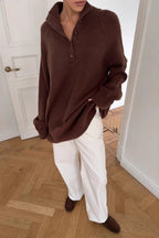 Stand Collar Button Detail Cozy Oversized Sweater