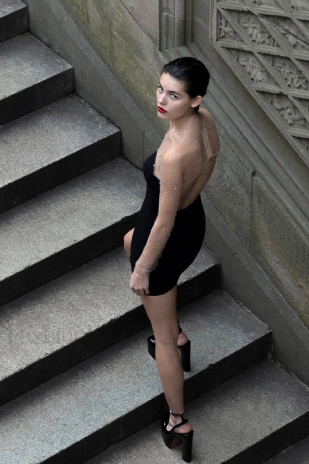 Aarohi Crystal Stylish Mesh Mini Dress