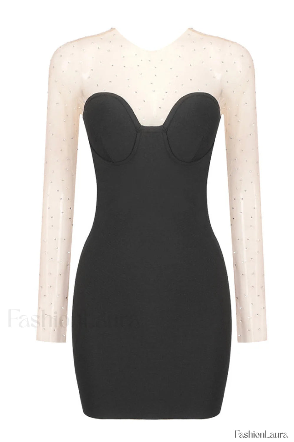 Aarohi Crystal Stylish Mesh Mini Dress XS / Black