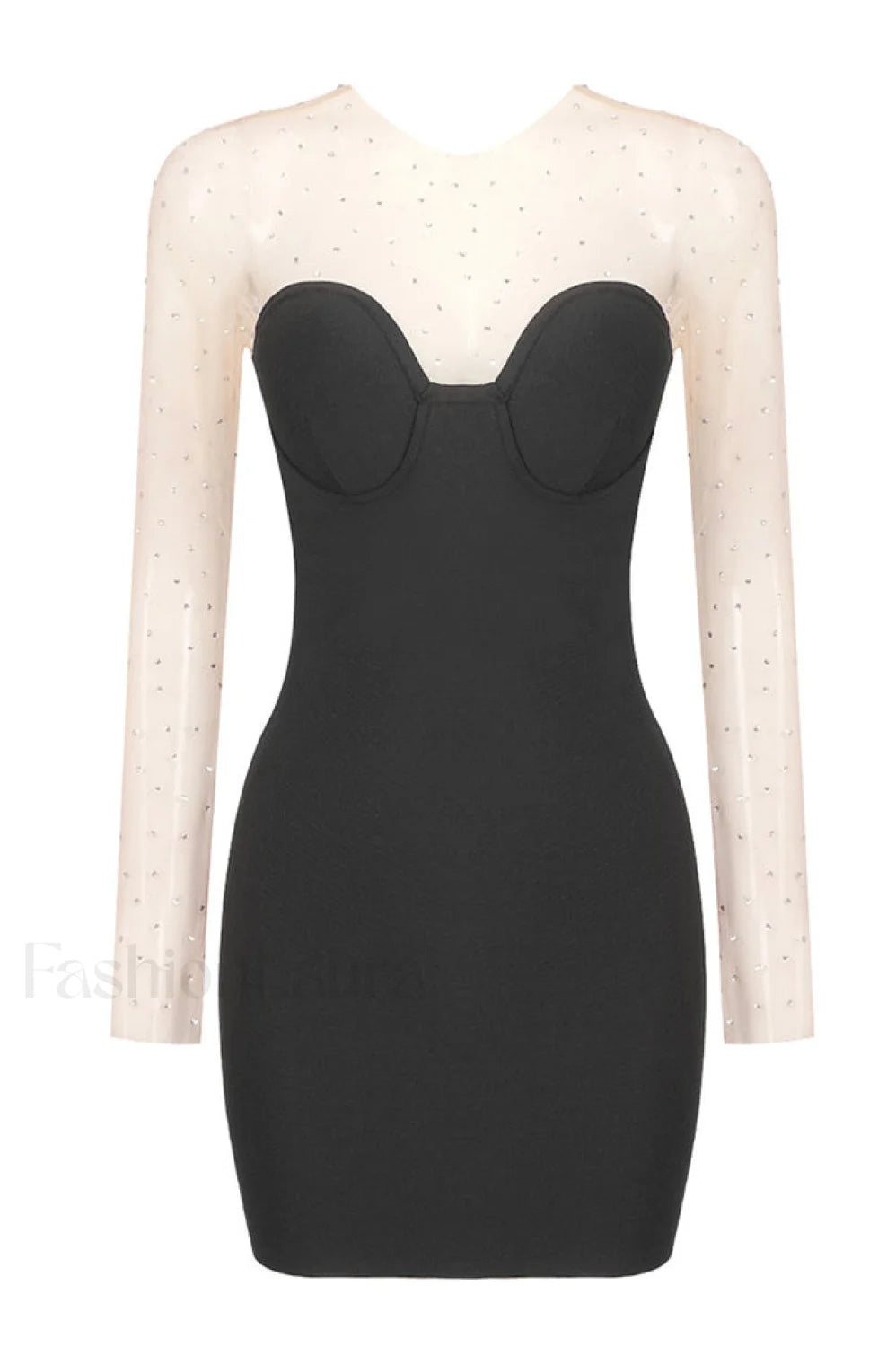 Aarohi Crystal Stylish Mesh Mini Dress XS / Black