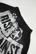 Distressed Typography Barrel Leg Pants