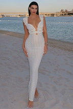 Lace Up V Neck Backless Boho Dress