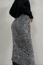 Sequin High Waist Slit Bodycon Midi Skirt