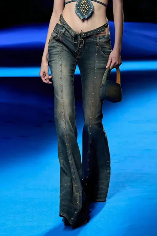 Rivet Stitch Low Rise Flared Jeans Blue / S Main image