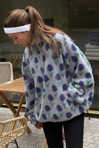 Floral Sherpa High Neck Half Zip Sweatshirt