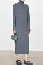 High Neck Flocked Slouchy Knit Dress