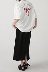 Cotton Bow Print Minimalist Short Sleeve Tee