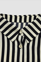 Button Down Striped Short Sleeve Blouse Shorts Set