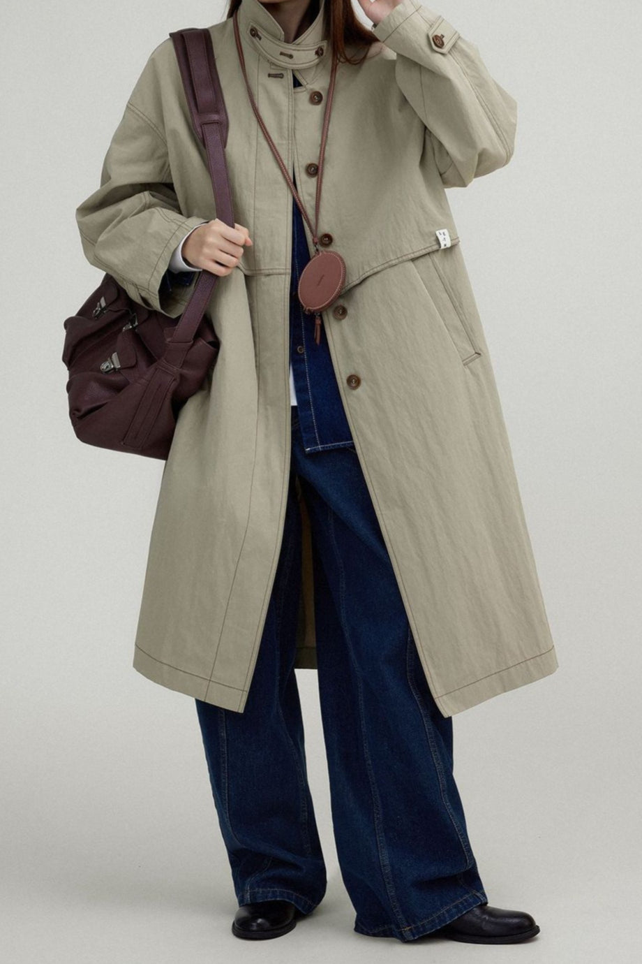 Vintage Stand Collar  Wash Long Overcoat Secondary image