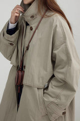 Vintage Stand Collar  Wash Long Overcoat