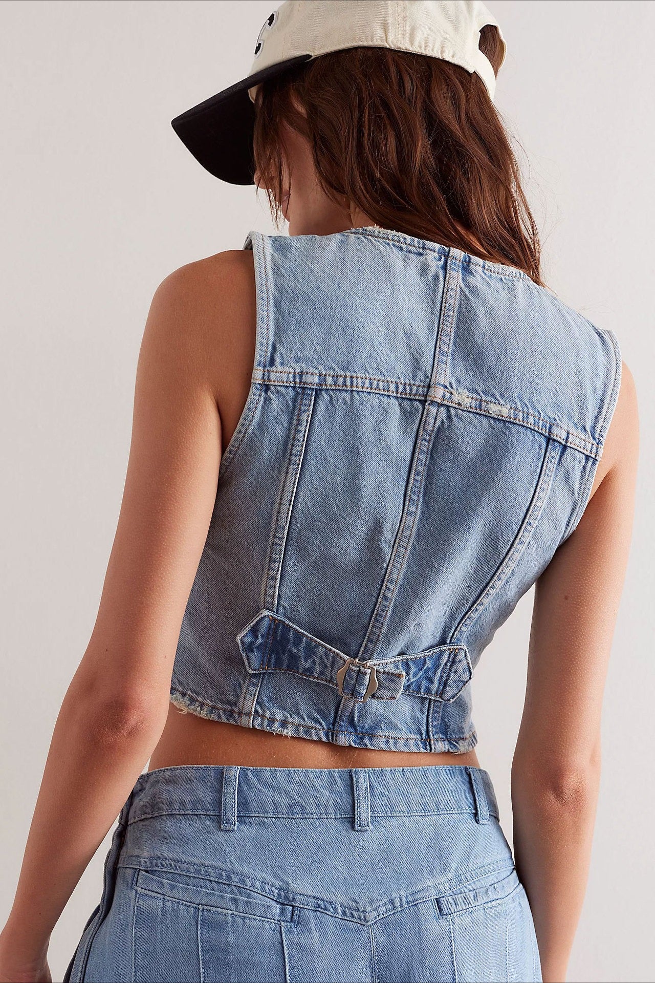 Fitted V Neck Button Denim Vest Tank Top