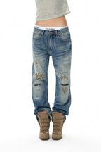 Rivet Lightning Distressed Flare Jeans