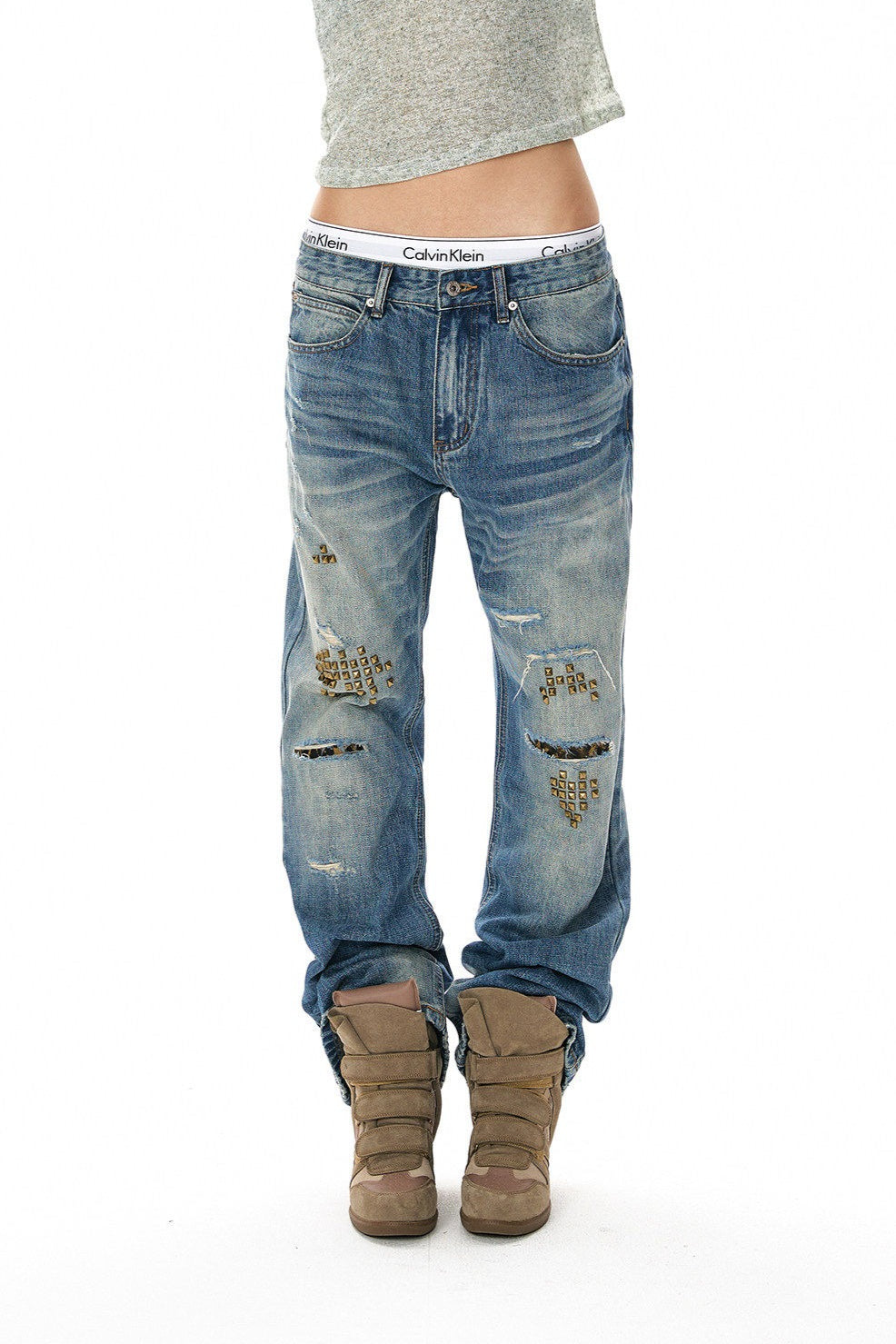 Rivet Lightning Distressed Flare Jeans