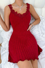 Elegant Lace Cami Waist-Cinched Slim Sweater Dress