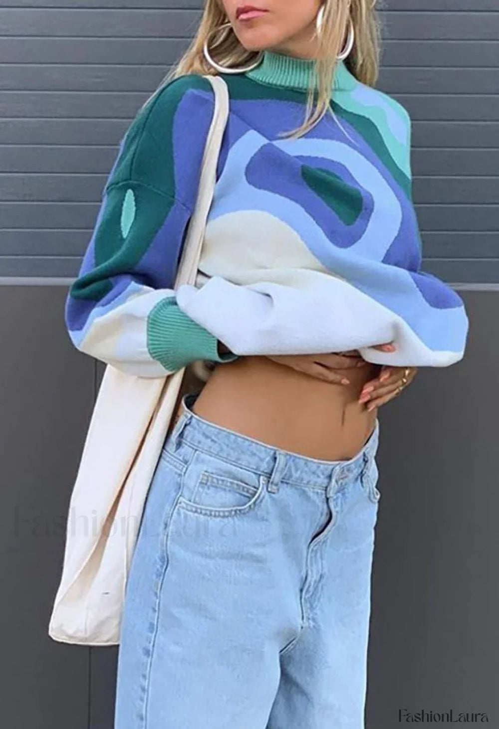 Abstract Print Jumper Knit Sweater Blue / S Sweaters