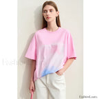 Abstract Print Loose Fit T Shirt Rose / S