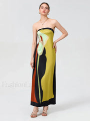 Abstract Strapless Loose Maxi Dress