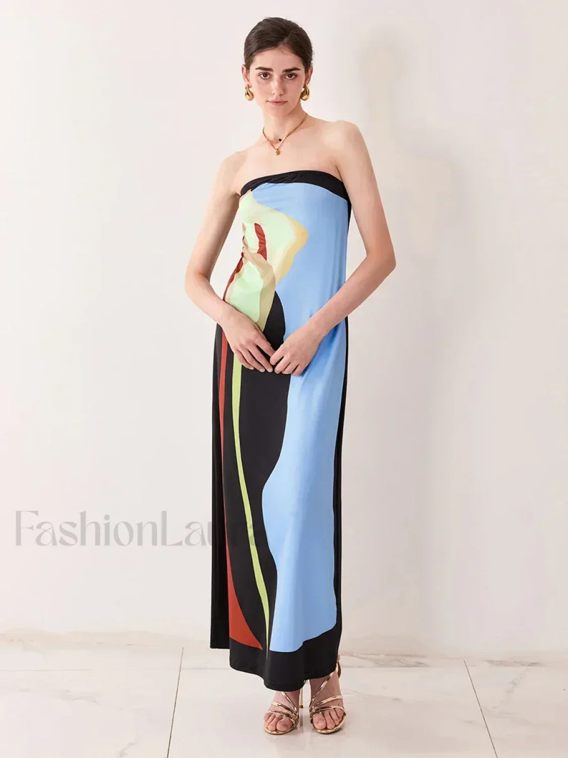 Abstract Strapless Loose Maxi Dress blue / S Main image