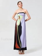 Abstract Strapless Loose Maxi Dress purple / S