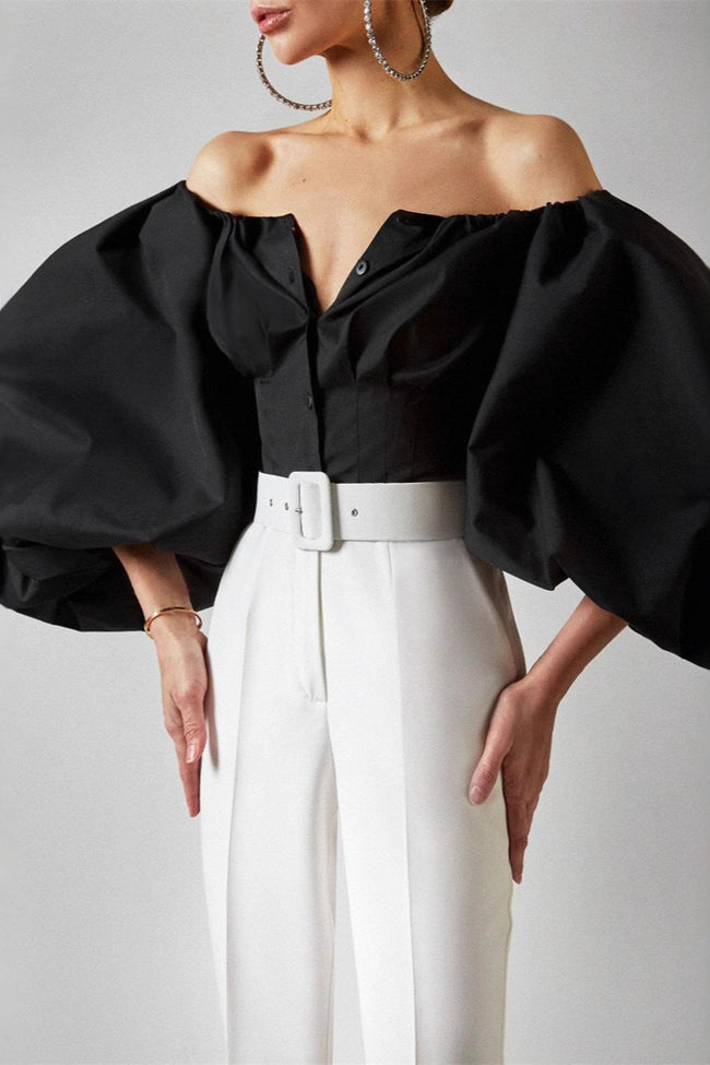 Elegant Puff Sleeve Cold Shoulder Blouse Main image
