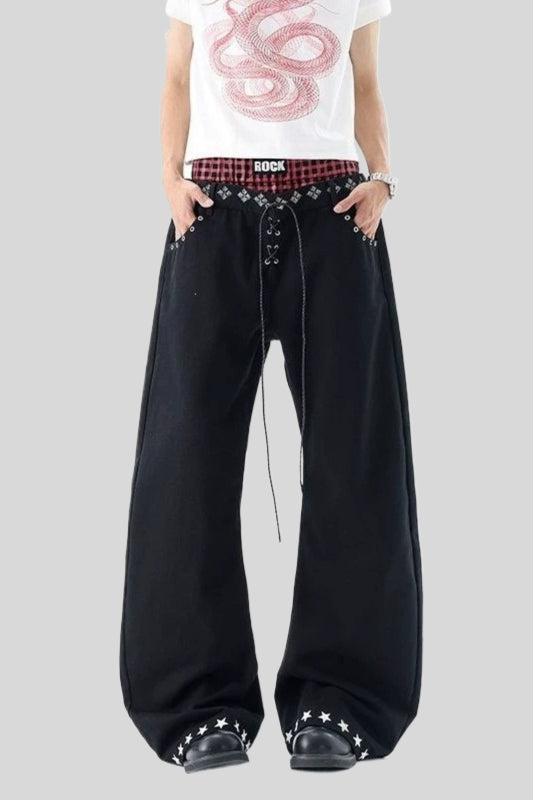 Rock Typography Stud Double Waist Jeans Main image