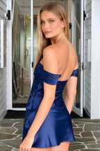 Satin Strapless Off Shoulder Ruffled Slim Fit Elegant Mini Dress