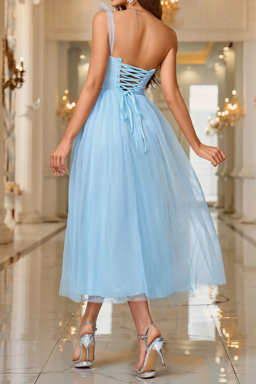 Layered Sheer Panel Sleeveless Cocktail Dress Secondary image