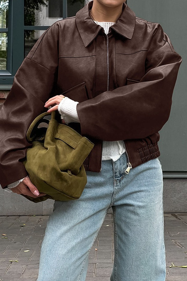 Vintage Brown PU Leather Jacket Main image