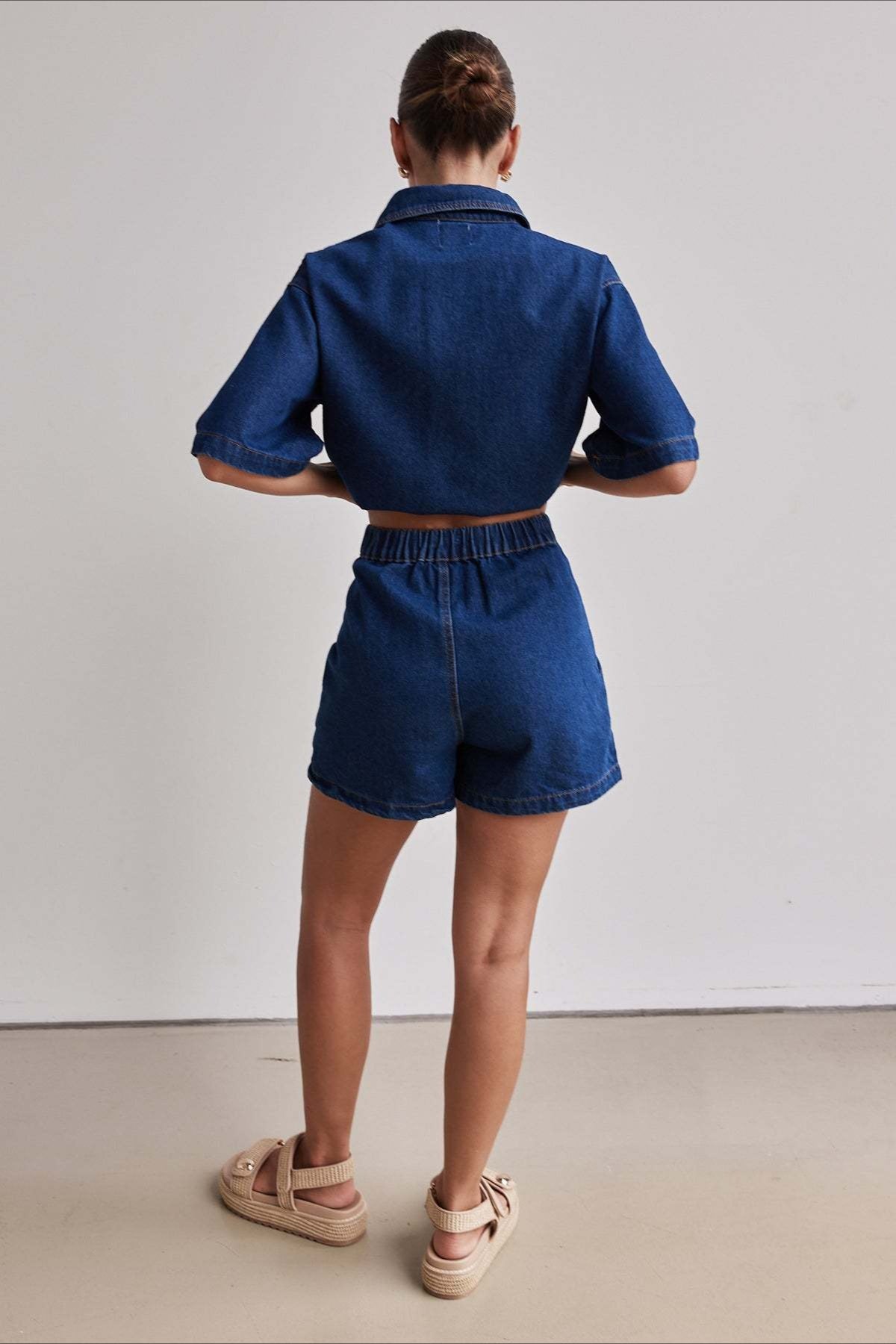 Vintage Loose Shirt Denim Shorts Set