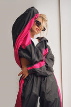Contrast Trim Zip Jacket Two Piece Set