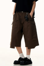 Pleated Wide Leg Cargo Bermuda Jeans