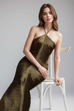 Fringe Halter High Slit Maxi Dress