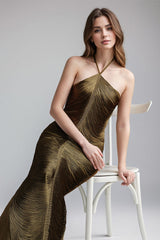 Fringe Halter High Slit Maxi Dress