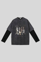 Washed Blurred Portrait Layered Long Sleeve T-Shirt